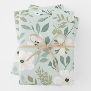 Hübsches grünes botanisches Blumenmuster Geschenkpapier Set