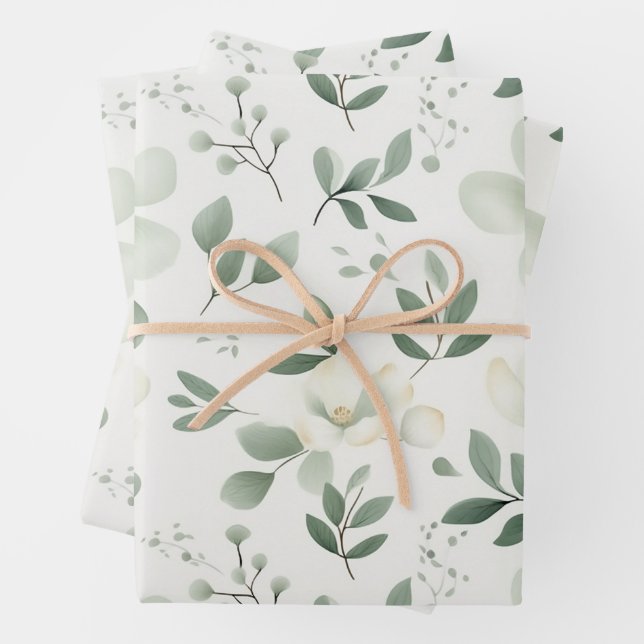 Hübsches grünes botanisches Blumenmuster Geschenkpapier Set (Beispiel)