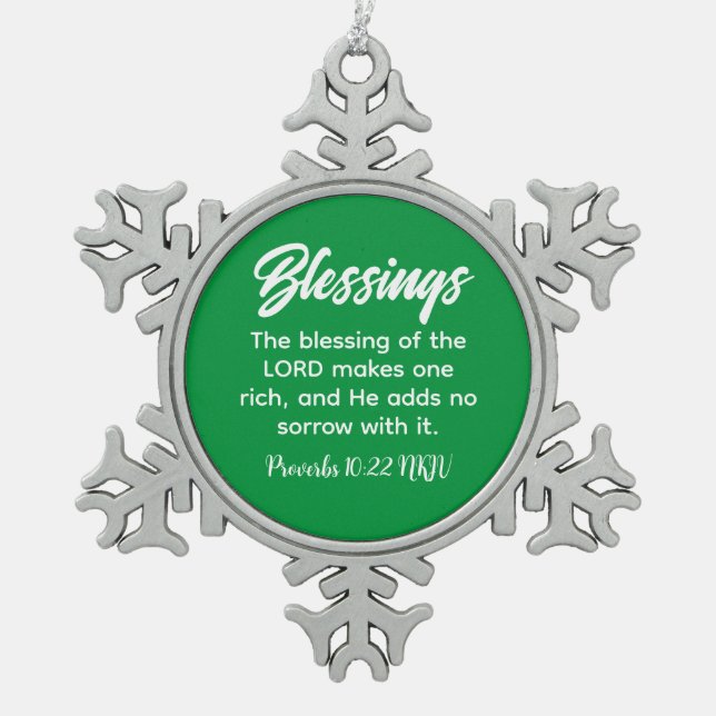 Hübsches Grünes Christliches Glaubensgesegnet Bibe Schneeflocken Zinn-Ornament (Vorderseite)