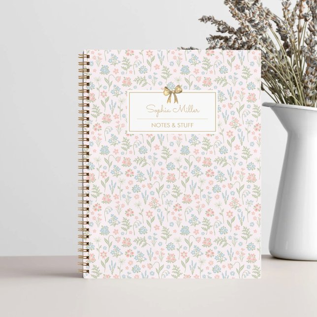 Hübsches grünes rosa Blumenmuster mit Schleifenmon Notizbuch (Von Creator hochgeladen)