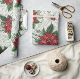 Hübsches grünes Toile rotes Weihnachtsblumenmuster Geschenkpapier