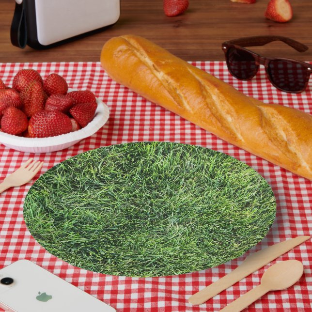 Hübsches Grüngras-Foto-Textur-Muster Spaß Pappteller (Picknick)