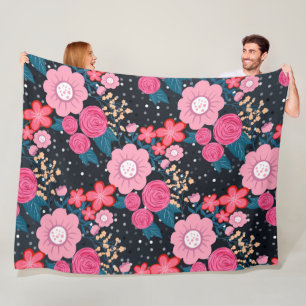 Hübsches gürtelrosa Floral Silber Dots Grau Design Fleecedecke