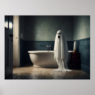 Hübsches Halloween-Geist in der Toilette Poster