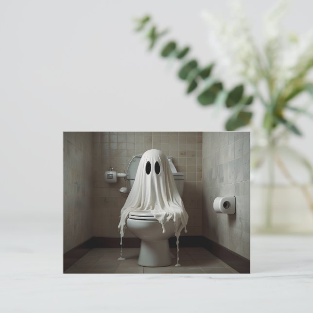 Hübsches Halloween-Geist in der Toilette Postkarte (Stehend Vorderseite)