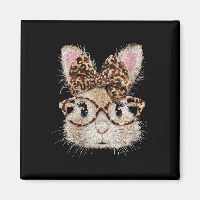 Hübsches Hasen-Gesicht Leopard Coquette Schleife D Magnet (Vorne)