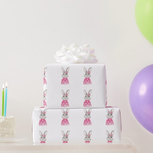Hübsches Hasen-Pink-Bow-&-Herz-Pulli-Geschenkpapie Geschenkpapier (Partygeschenke)