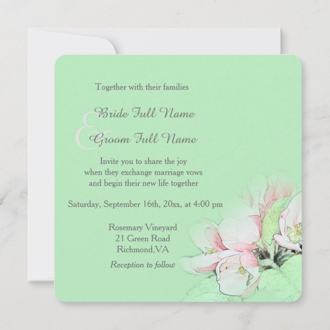 Hübsches hellrosa Apfel Blume Foto Hochzeit Einladung (Vorderseite)