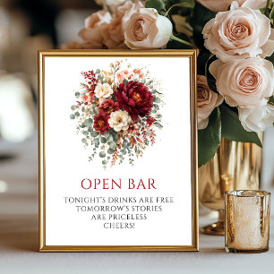 Hübsches Herbst-Marsala-Florales-Getränkebar-Tisch Poster