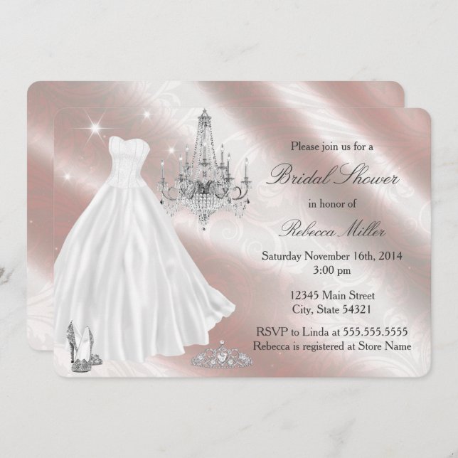 Hübsches Hochzeitskleid Brautparty Einladung (Vorne/Hinten)