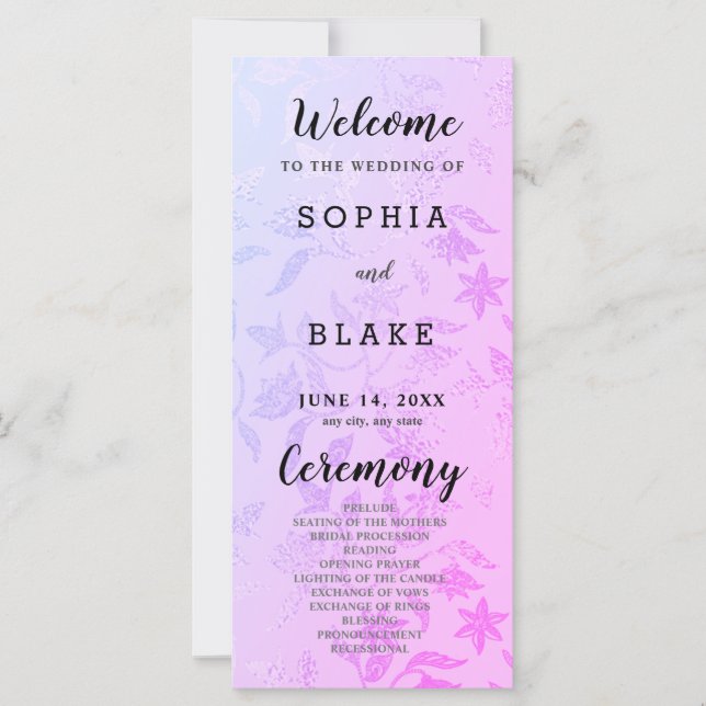 Hübsches Hochzeitsprogramm für Lila und florale Me (Vorderseite)
