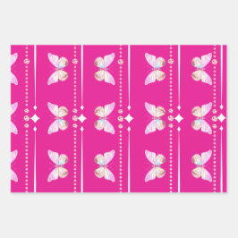 Hübsches Holo Diamond B'fly Wrapping Paper Set 3 Geschenkpapier Set