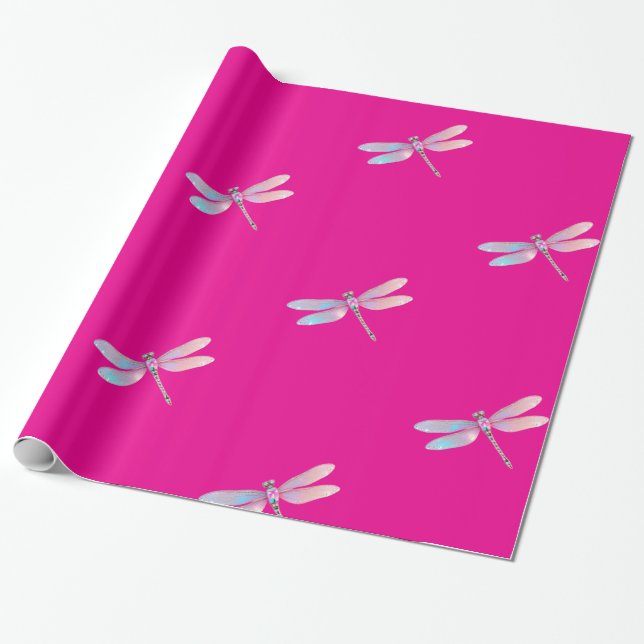 Hübsches Holografisches Pink Dragonfly-Wrapping-Pa Geschenkpapier (Ungerollt)