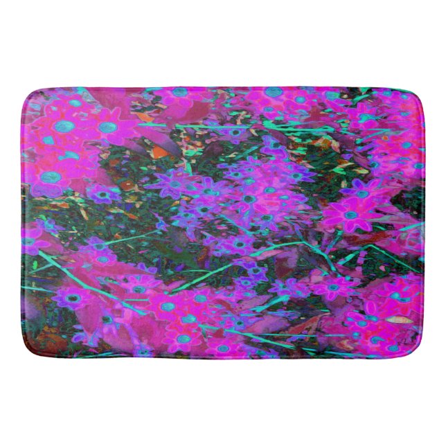 Hübsches Hot Pink, Magenta und Aqua Blue Blumen Badematte (Vorderseite)