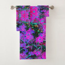 Hübsches Hot Pink, Magenta und Aqua Blue Blumen Badhandtuch Set