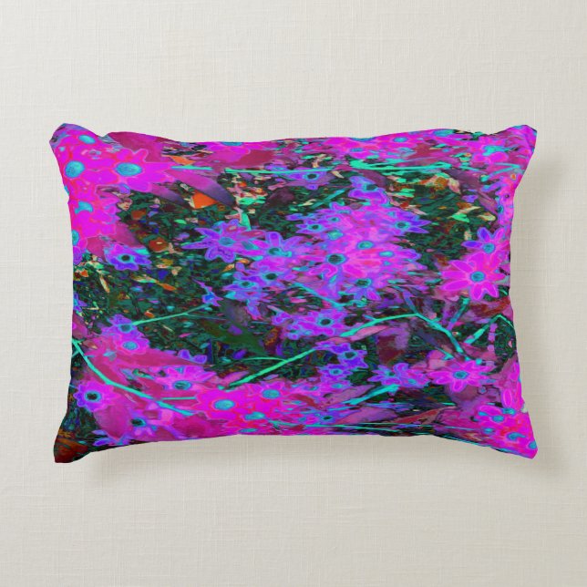 Hübsches Hot Pink, Magenta und Aqua Blue Blumen Dekokissen (Vorderseite)