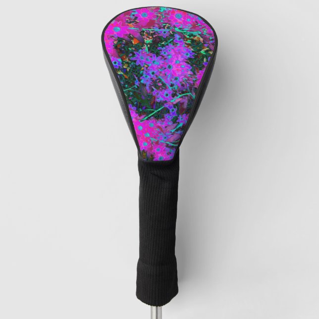 Hübsches Hot Pink, Magenta und Aqua Blue Blumen Golf Headcover (Vorderseite)