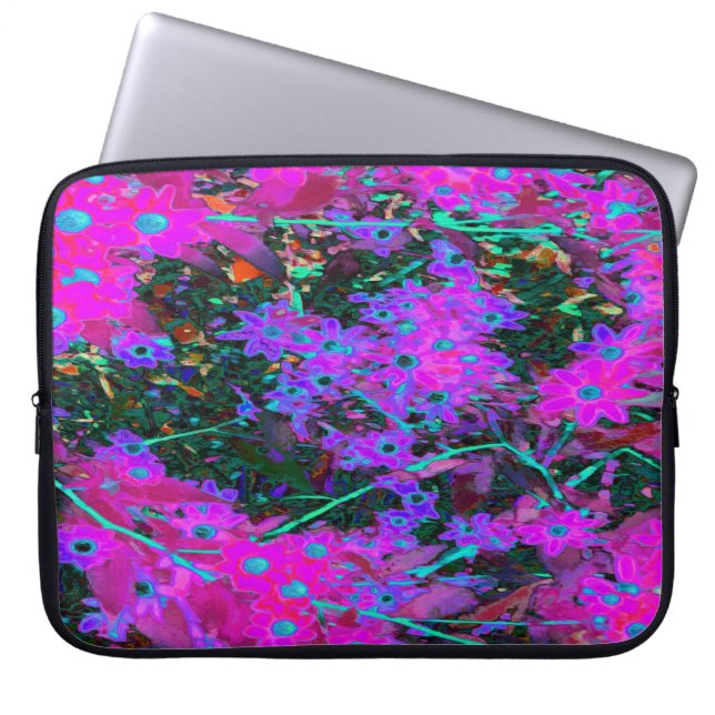 Hübsches Hot Pink, Magenta und Aqua Blue Blumen Laptopschutzhülle (Vorderseite)