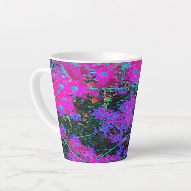 Hübsches Hot Pink, Magenta und Aqua Blue Blumen Milchtasse (Linke Ecke)