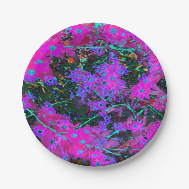 Hübsches Hot Pink, Magenta und Aqua Blue Blumen Pappteller (Vorderseite)
