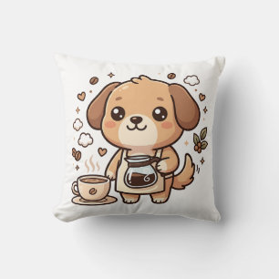 Hübsches Hund-Barista-Kawaii-Dekokissen Kissen