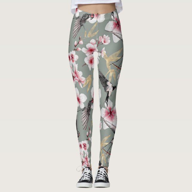 Hübsches japanisches Pink Cherry Blossom Muster Leggings (Vorderseite)