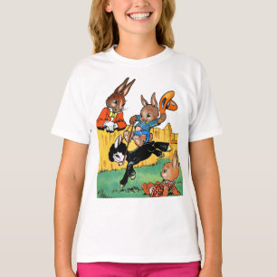 Hübsches Kaninchen auf einem Black Dog Cartoon T-Shirt