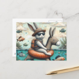 Hübsches Kaninchen in einem Donkey Floating Digita Postkarte
