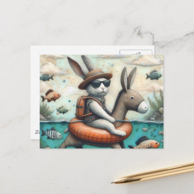 Hübsches Kaninchen in einem Donkey Floating Digita Postkarte (Vorderseite/Rückseite Beispiel)
