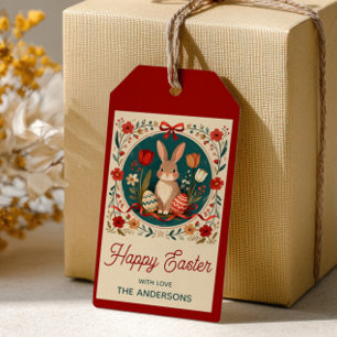 Hübsches Kaninchen mit Eiern & Blumen Botanischer  Geschenkanhänger