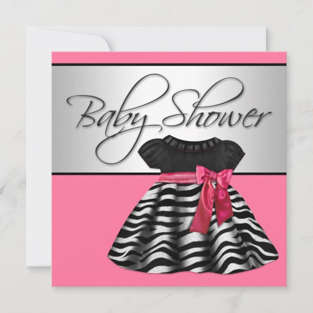 Hübsches Kleid Rosa Zebra Babydusche Einladung (Vorderseite)