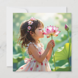 Hübsches kleines Mädchen riecht nach einer rosa Ro