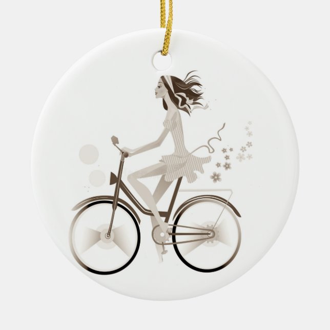 *HÜBSCHES LADY AUF EINER FAHRRAD*-WEIHNACHTVERANST KERAMIK ORNAMENT (Vorne)