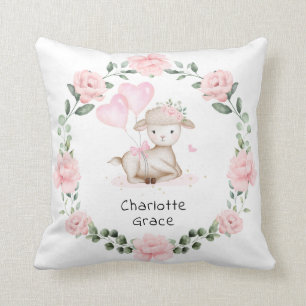 Hübsches Lamm Pink Blumengarten Baby Girl Kinderzi Kissen