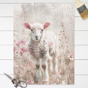 Hübsches Lamm Rosa Wildblumen Decoupage Seidenpapier