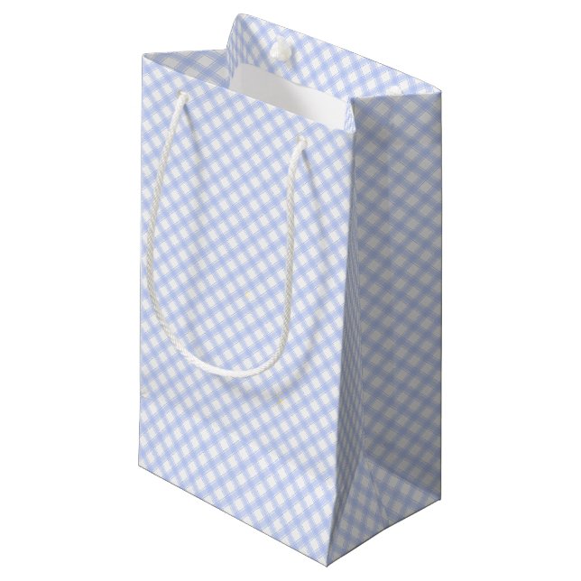 Hübsches Land-blauer karierter Gingham Kleine Geschenktüte (Vorderseite Schrägansicht)