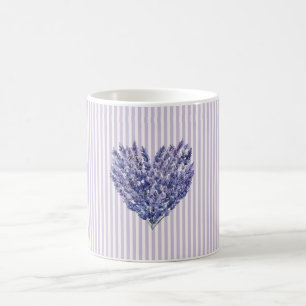 Hübsches Lavendel Weiß Streifen Herz Kaffeetasse