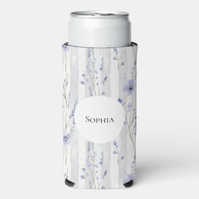 Hübsches Lavendel Weiße Streifen Blumenmuster Brau Selters Dosenkühler (Seltzer Vorderseite)