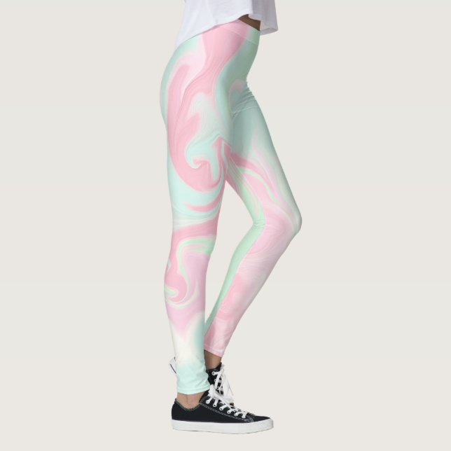 Hübsches, leicht grünes, rosa Swirbeldesign Valent Leggings (Rechts)