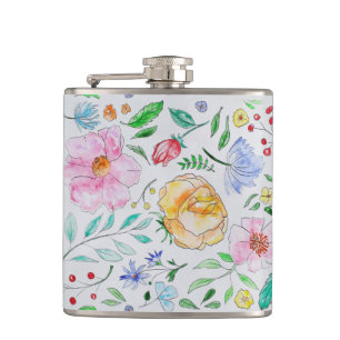 Hübsches, leichtes Aquarell-Blumen- und Knospenmus Flachmann