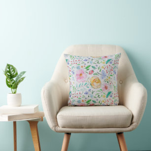 Hübsches, leichtes Aquarell-Blumen- und Knospenmus Kissen
