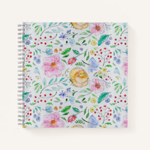 Hübsches, leichtes Aquarell-Blumen- und Knospenmus Notizbuch