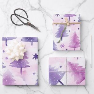 Hübsches Lila Baummuster Geschenkpapier Set