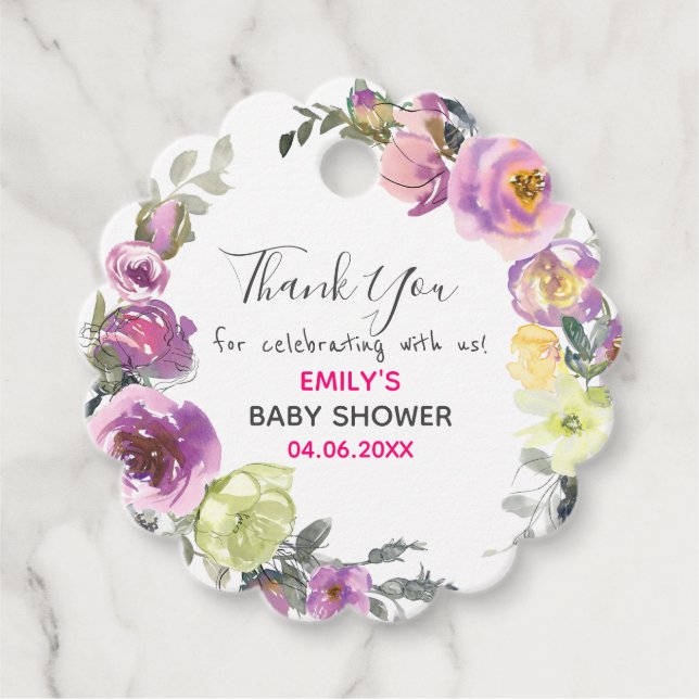 Hübsches Lila Blumenkraut Danke Kinderdusche Geschenkanhänger (Vorderseite)