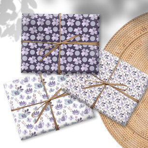 Hübsches Lila Blumenmuster Geschenkpapier Set