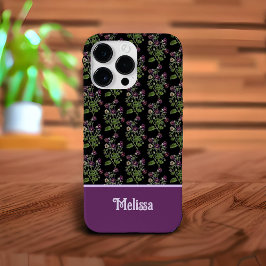 Hübsches lila Blumenmuster mit Monogramm Case-Mate iPhone 14 Pro Max Hülle