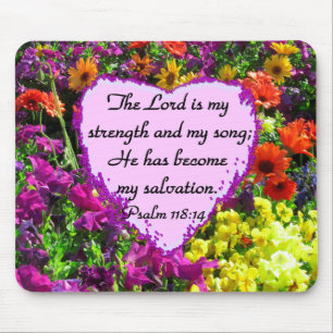 HÜBSCHES LILA FLORAL PSALM 118:14 FOTO MOUSEPAD