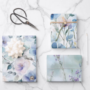 Hübsches Lila Lavendel Weißes Blume Brautparty Geschenkpapier Set