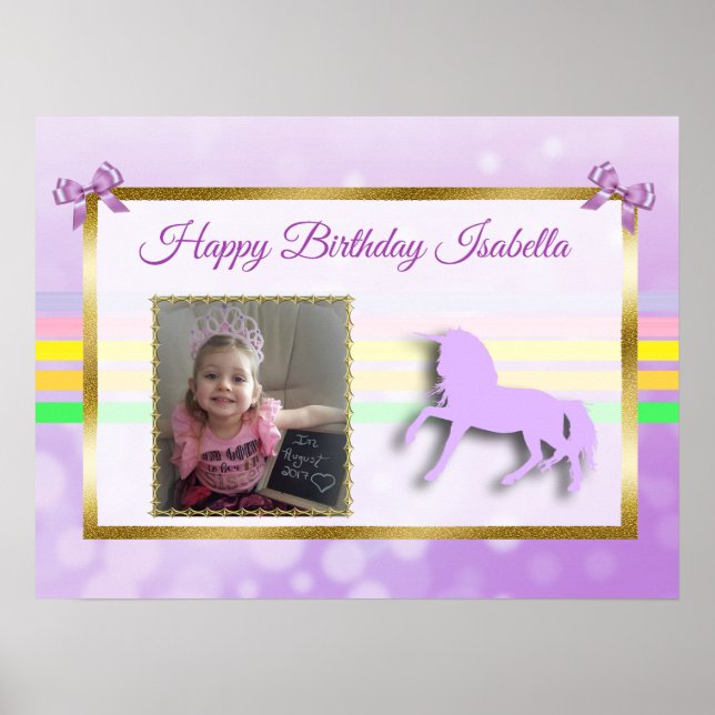 Hübsches Lila Personalisiertes Unicoron-Regenbogen Poster (Vorne)