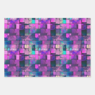 Hübsches Lila rosa Quadrat Rechtecke Muster Geschenkpapier Set